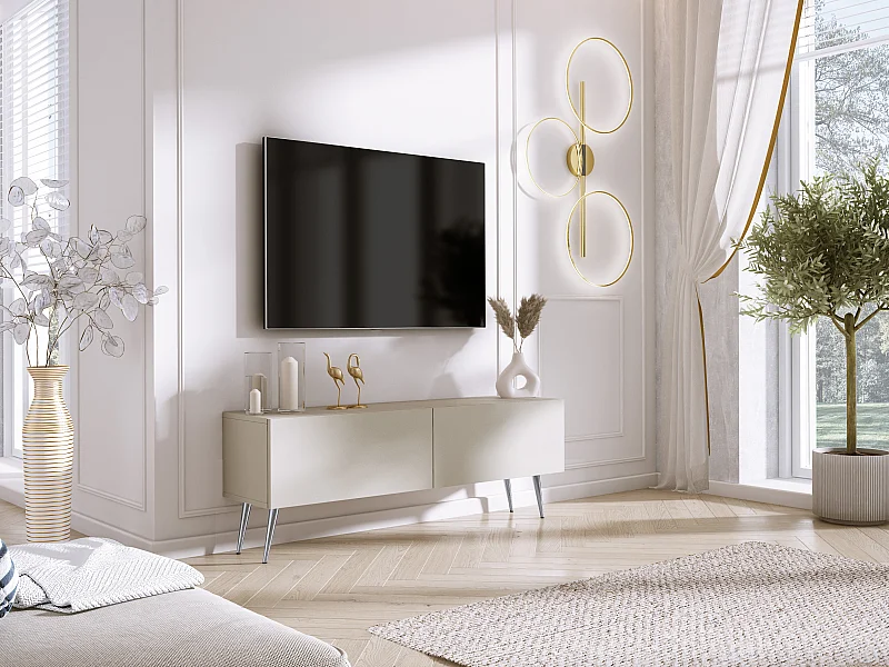 Mueble TV: Cachemir, Patas cromadas, 140 x 52 x 32 cm