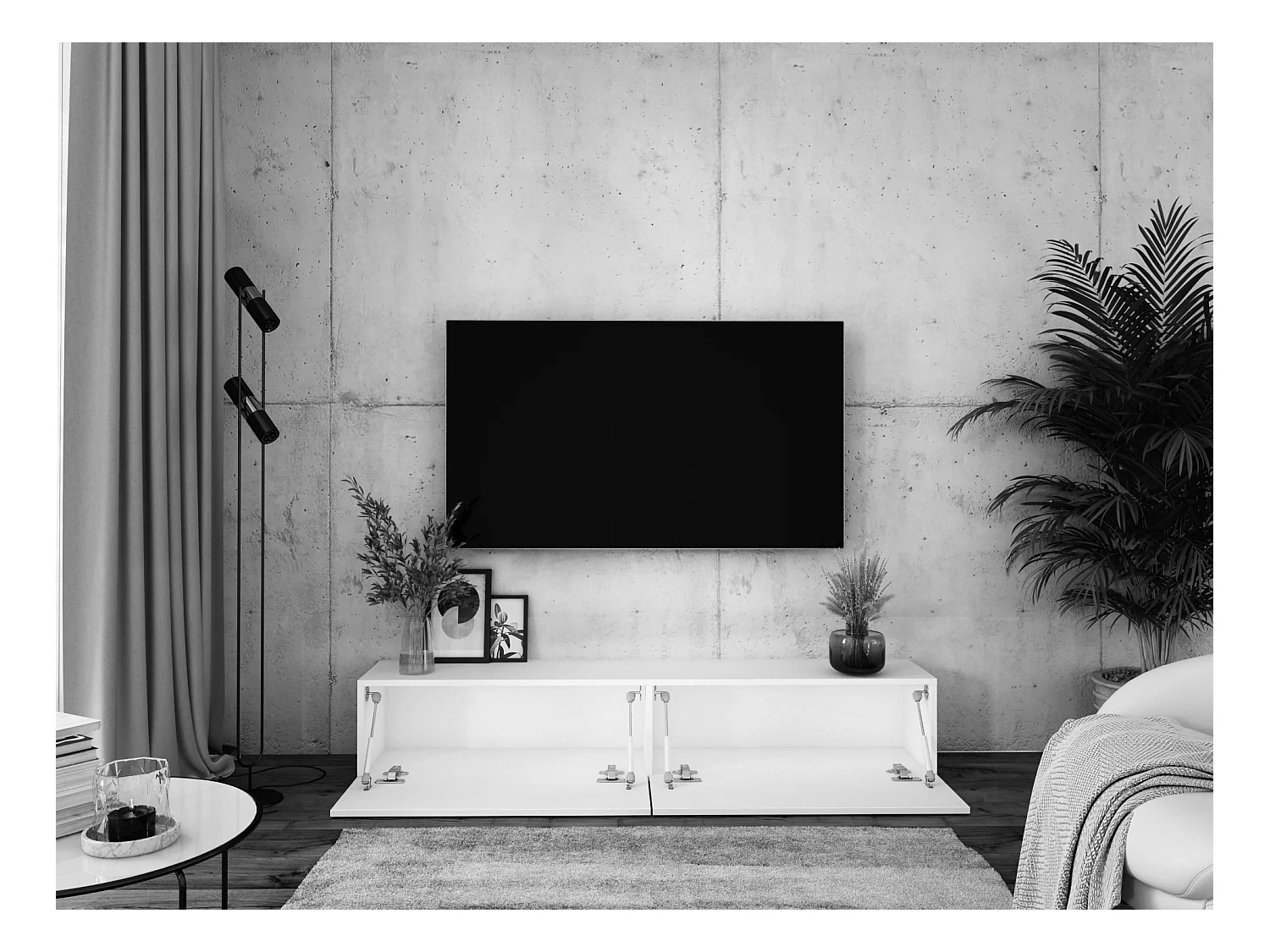 Hängendes TV-Gerät, 170 x 34 x 32 cm, Mattschwarz