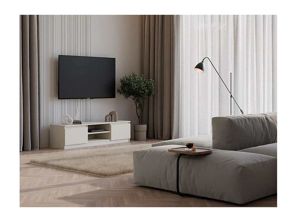 Meuble TV : 2 portes, 2 étagères, Cachemire, 40 x 36 x 140 cm