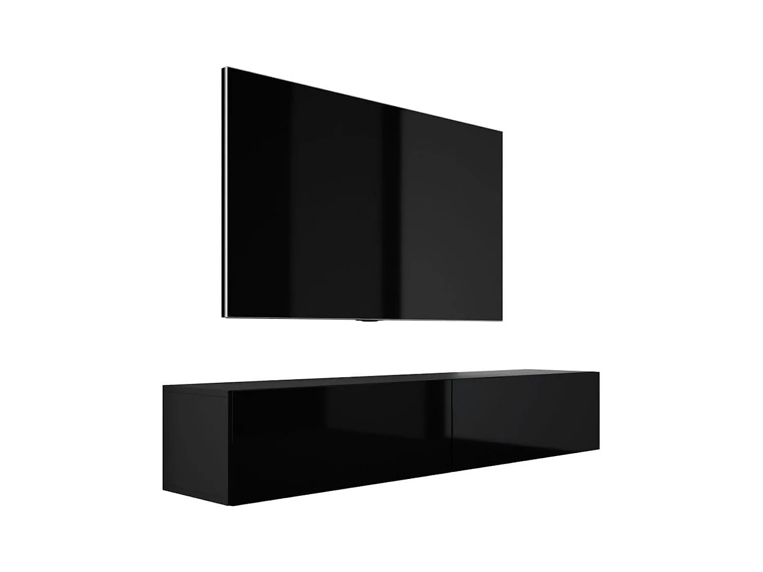 Hängendes TV-Gerät, 170 x 34 x 32 cm, Mattschwarz / Hochglanzschwarz
