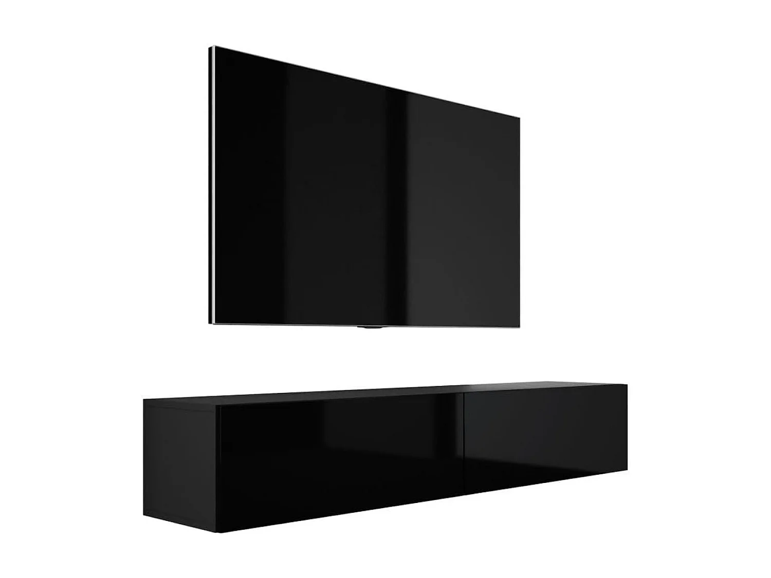 Hängendes TV-Gerät, 170 x 34 x 32 cm, Mattschwarz / Hochglanzschwarz