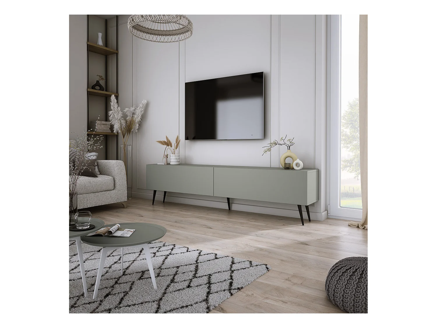 Meuble TV : Aloès, 170 x 52 x 32 cm, pieds noires