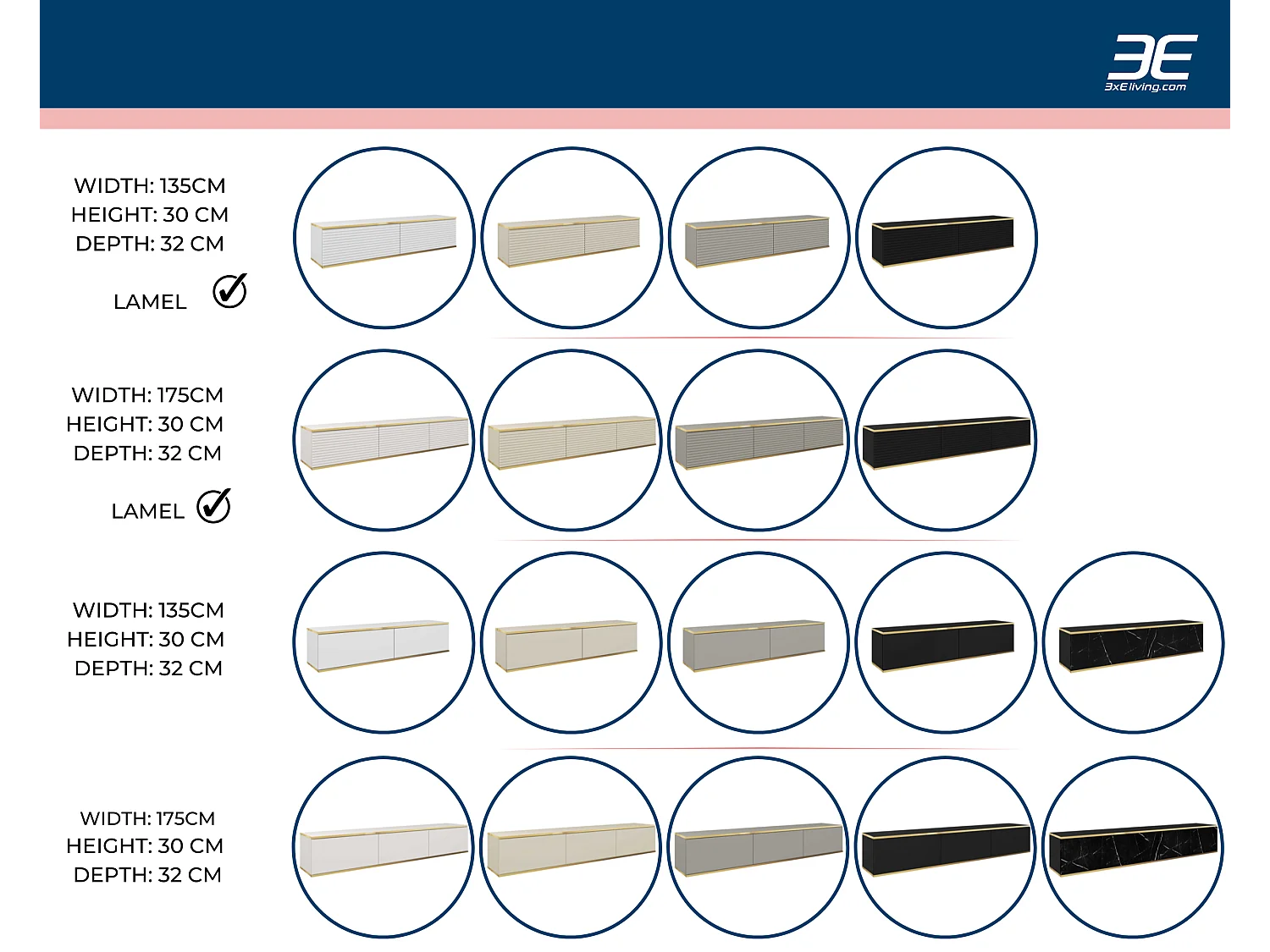 TV-meubel, Zwart, Gouden poten, 135 x 30 x 52 cm, Push to Open