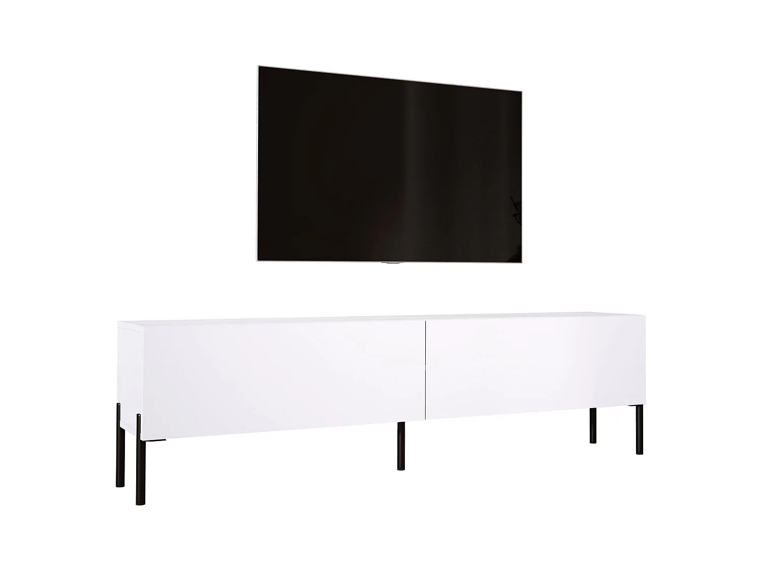 Meuble TV : Blanc Mat, pieds noires, 170 x 52 x 32 cm