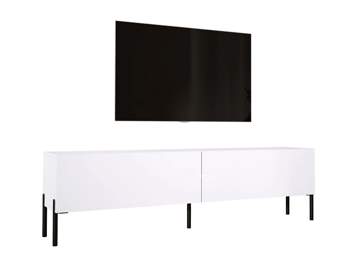 Meuble TV : Blanc Mat, pieds noires, 170 x 52 x 32 cm