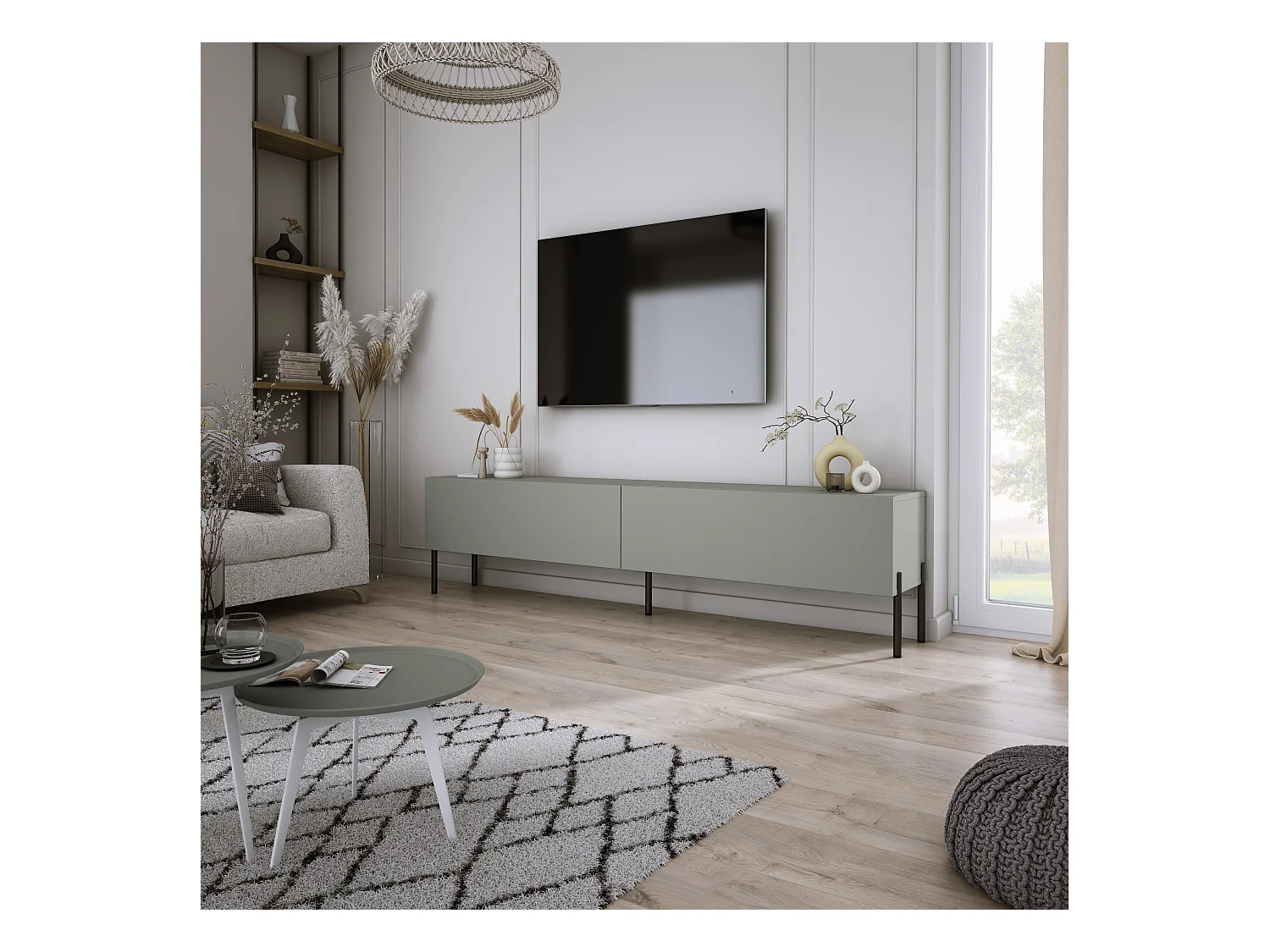 Meuble TV : Aloès, 170 x 52 x 32 cm, pieds noires