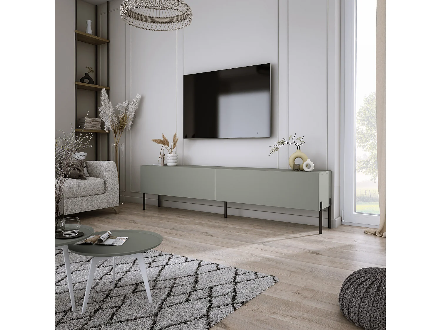 Meuble TV : Aloès, 170 x 52 x 32 cm, pieds noires