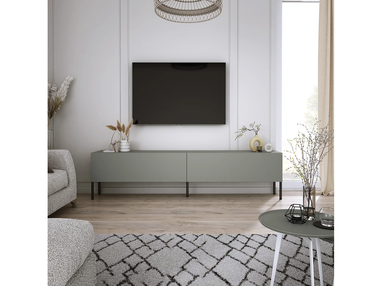 Meuble TV : Aloès, 170 x 52 x 32 cm, pieds noires