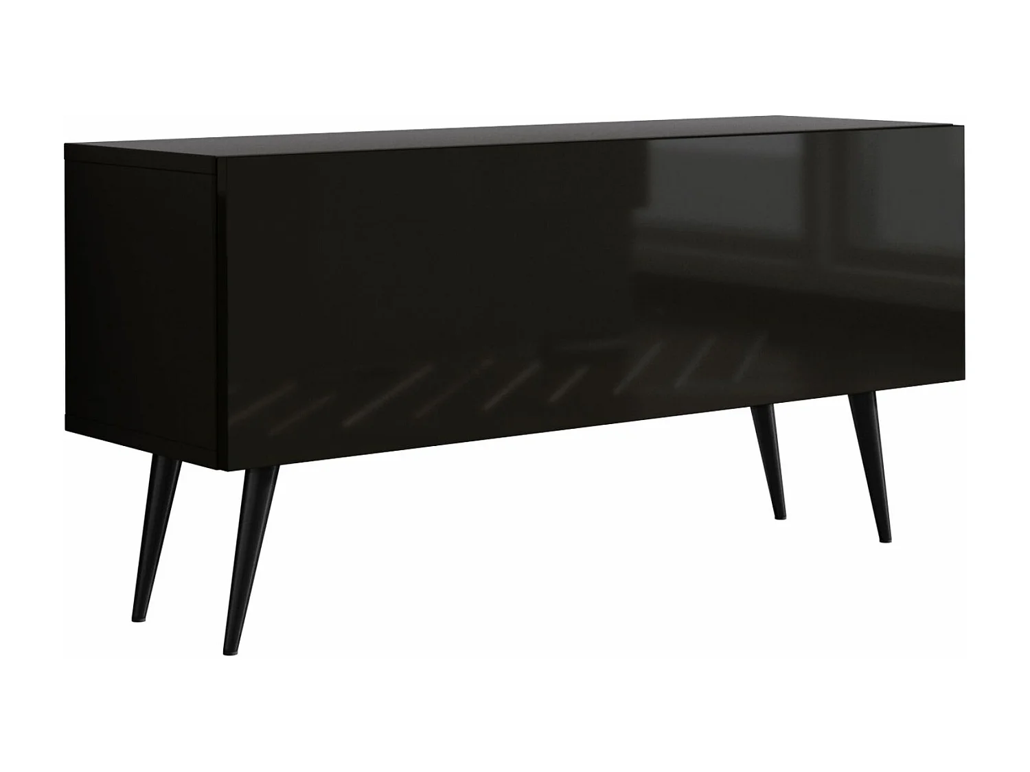 TV-meubel: Mat Zwart/Glanzend Zwart, zwarte poten, 100 x 52 x 32 cm