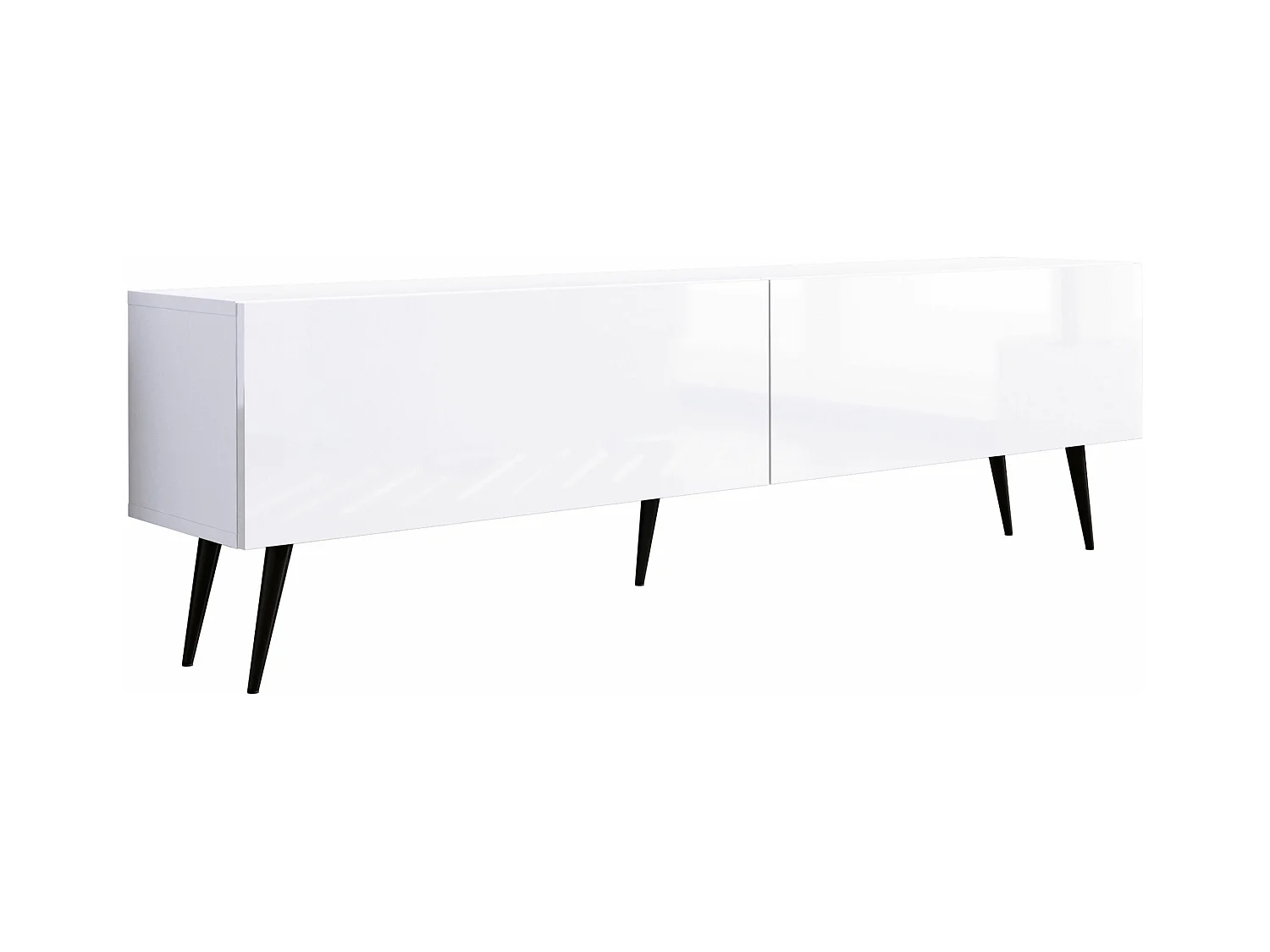 Meuble TV : Blanc Mat / Blanc Brillant, pieds noires, 170 x 52 x 32 cm