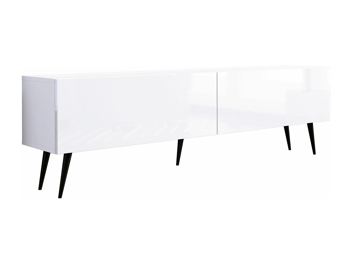 TV-Schrank: Mattweiß / Hochglanzweiß, schwarze Beine, 170 x 52 x 32 cm