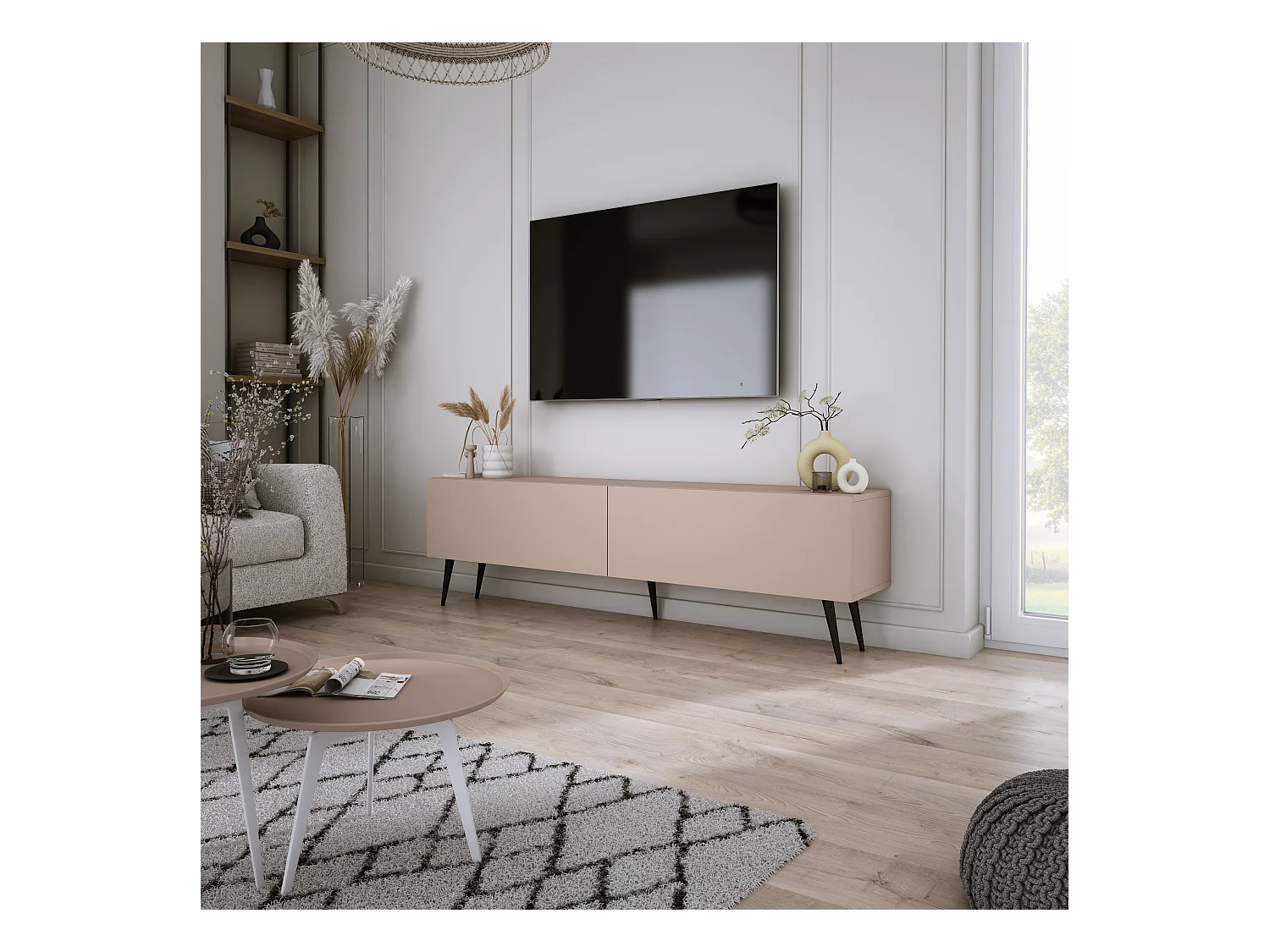 Meuble TV : Brun Caramel, 140 x 52 x 32 cm, pieds noires
