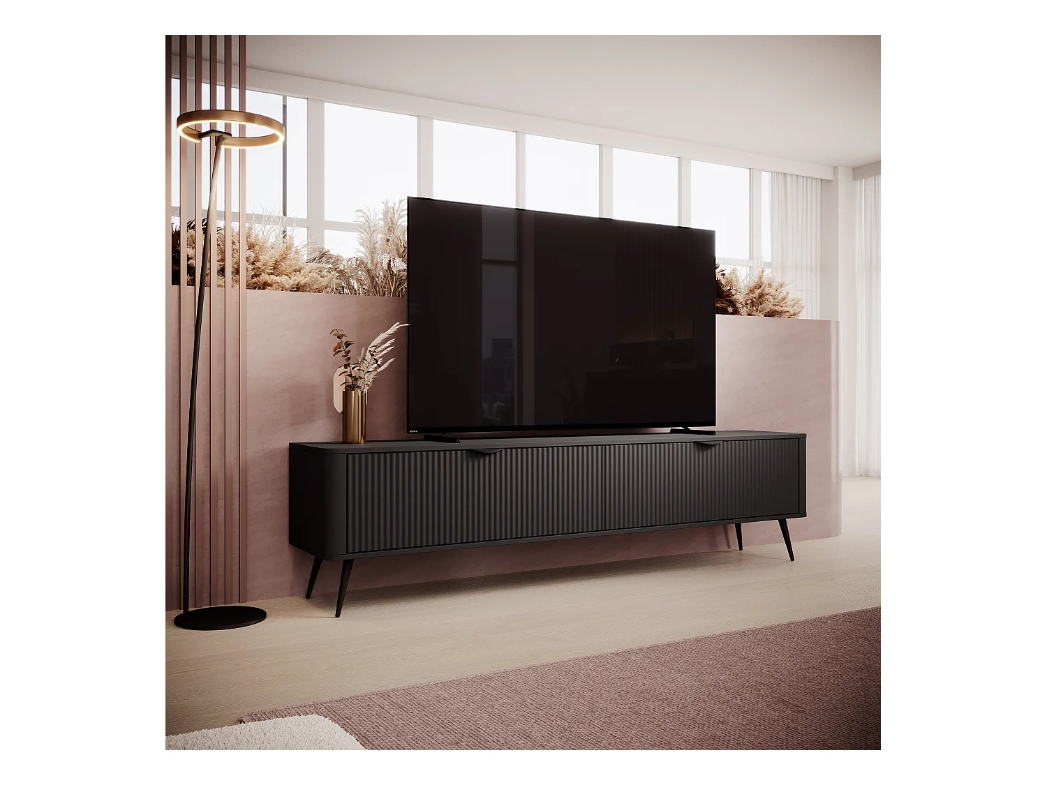 TV-Schrank: 2 Türen, Schrank: schwarz, 200 x 51,2 x 38 cm