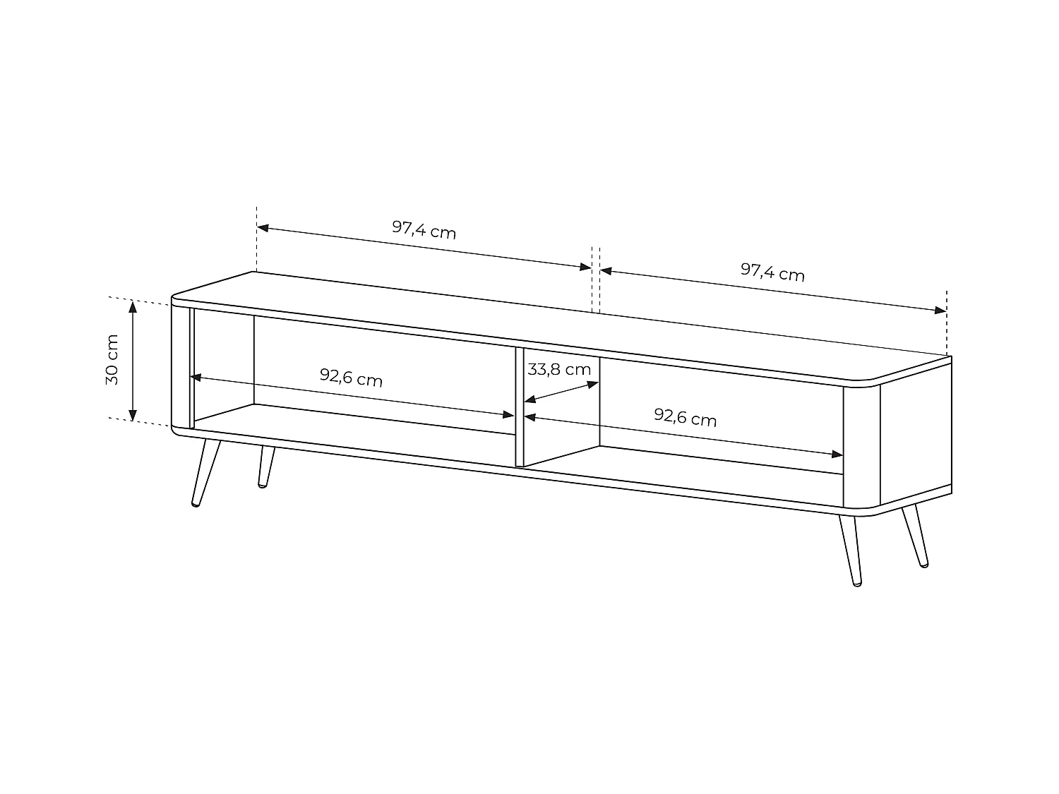 TV-Schrank: 2 Türen, Schrank: schwarz, 200 x 51,2 x 38 cm