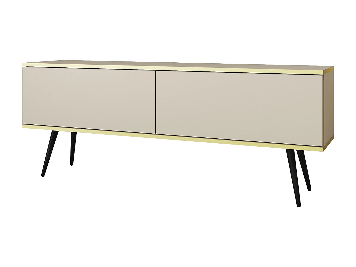 Meuble TV, Beige, pieds Noir, 175 x 30 x 52 cm, Push to Open