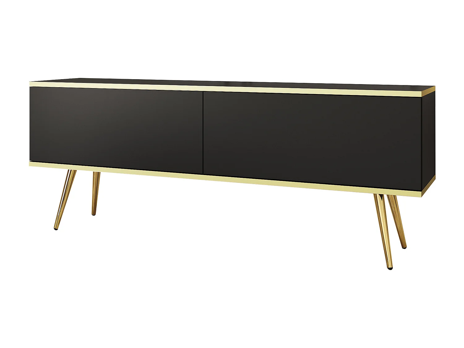Meuble TV, Noir, pieds Or, 135 x 30 x 52 cm, Push to Open