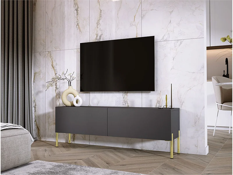 TV-Schrank: Anthrazit, goldene Beine, 140 x 52 x 32 cm