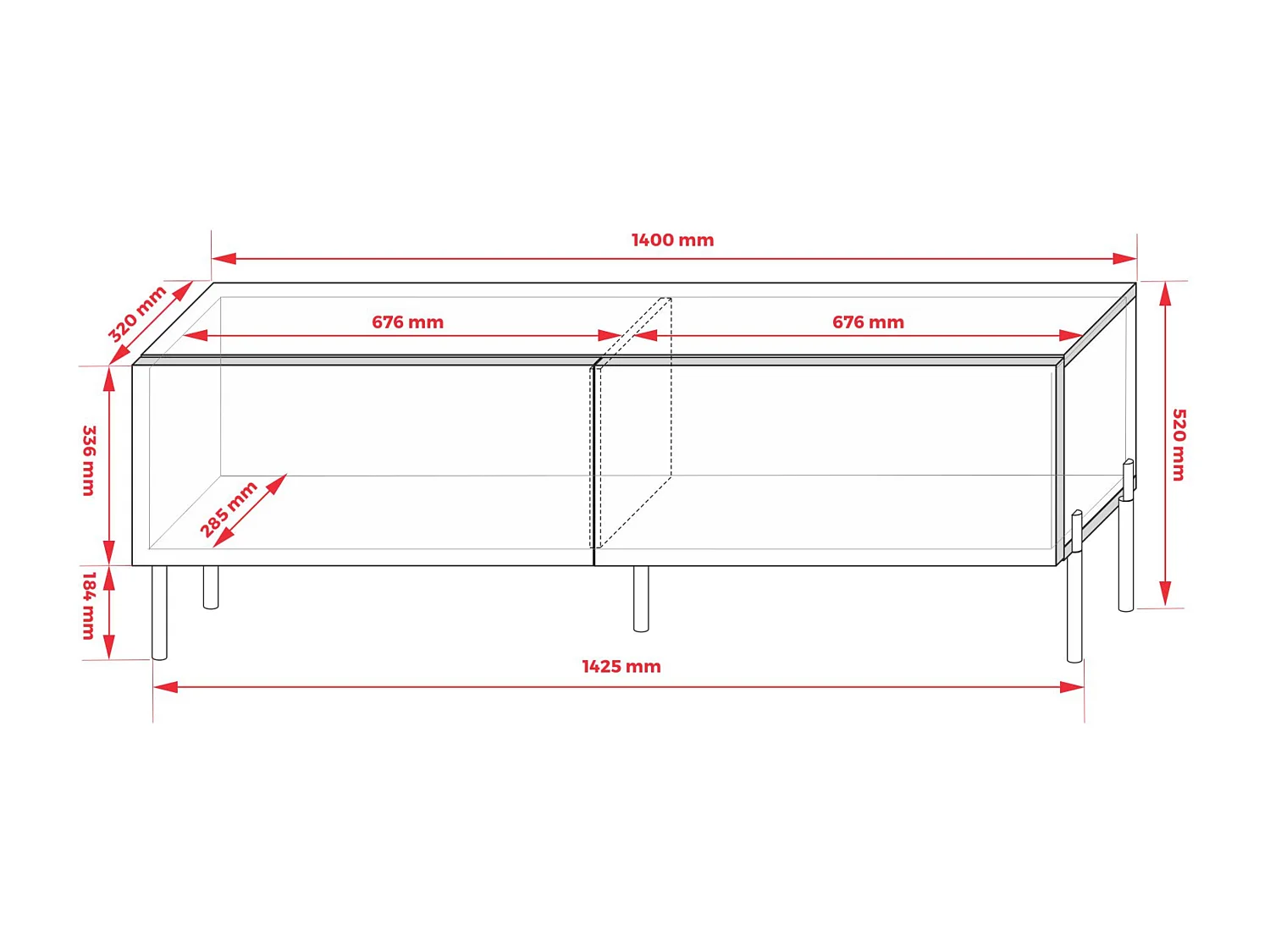 TV-Schrank: Anthrazit, goldene Beine, 140 x 52 x 32 cm