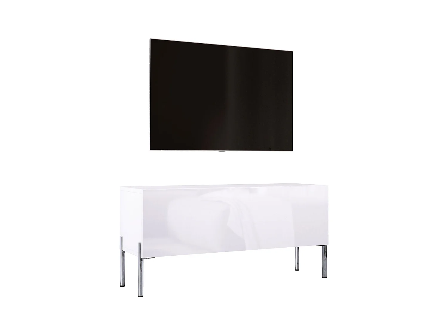 Matwit/glanzendwit tv-meubel, chromen poten, 100 x 52 x 32 cm