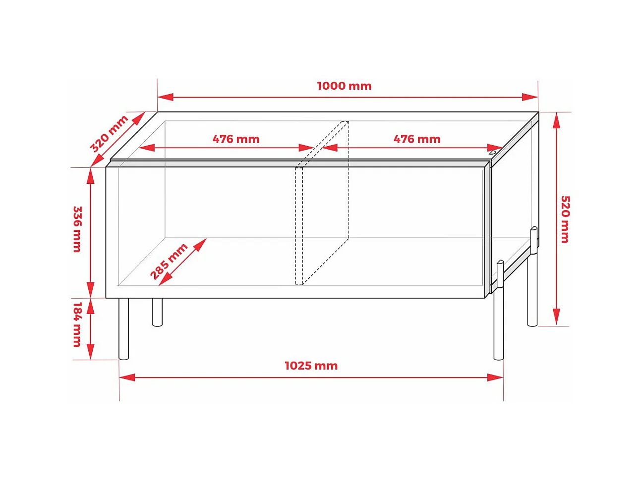 Matwit/glanzendwit tv-meubel, chromen poten, 100 x 52 x 32 cm