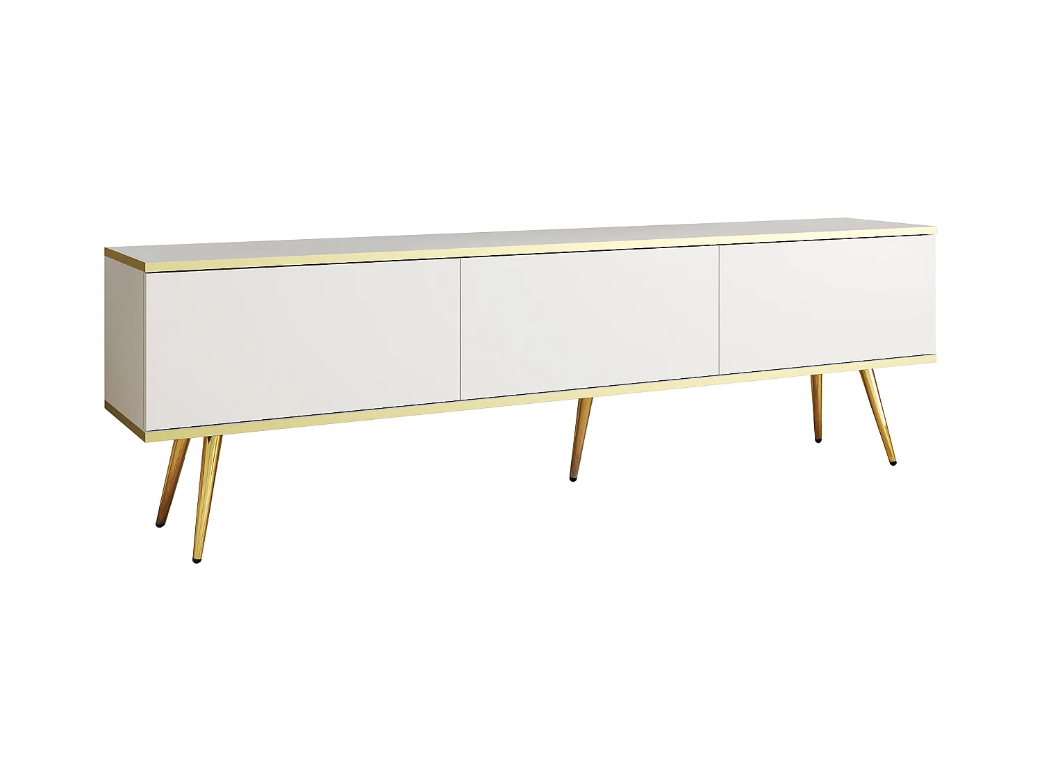 TV-Schrank, Weiß, goldene Beine, 175 x 30 x 52 cm, Push-to-Open