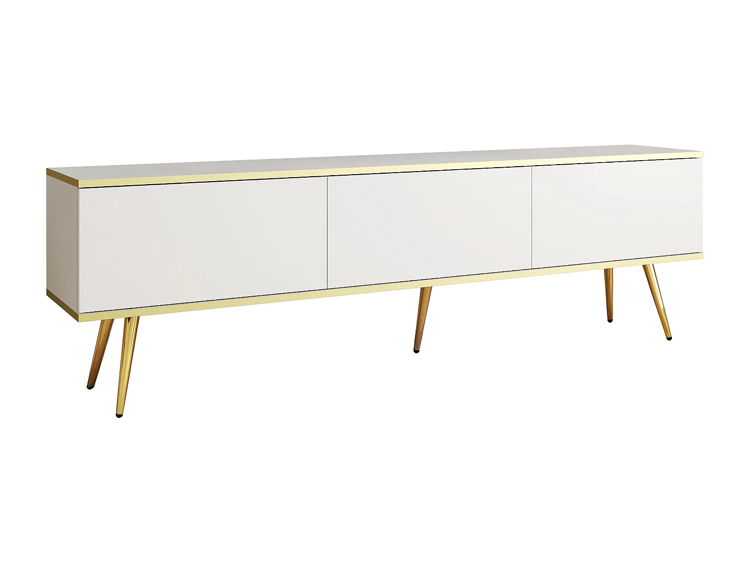 Szafka RTV, biała, złote nogi, 175 x 30 x 52 cm, Push to Open