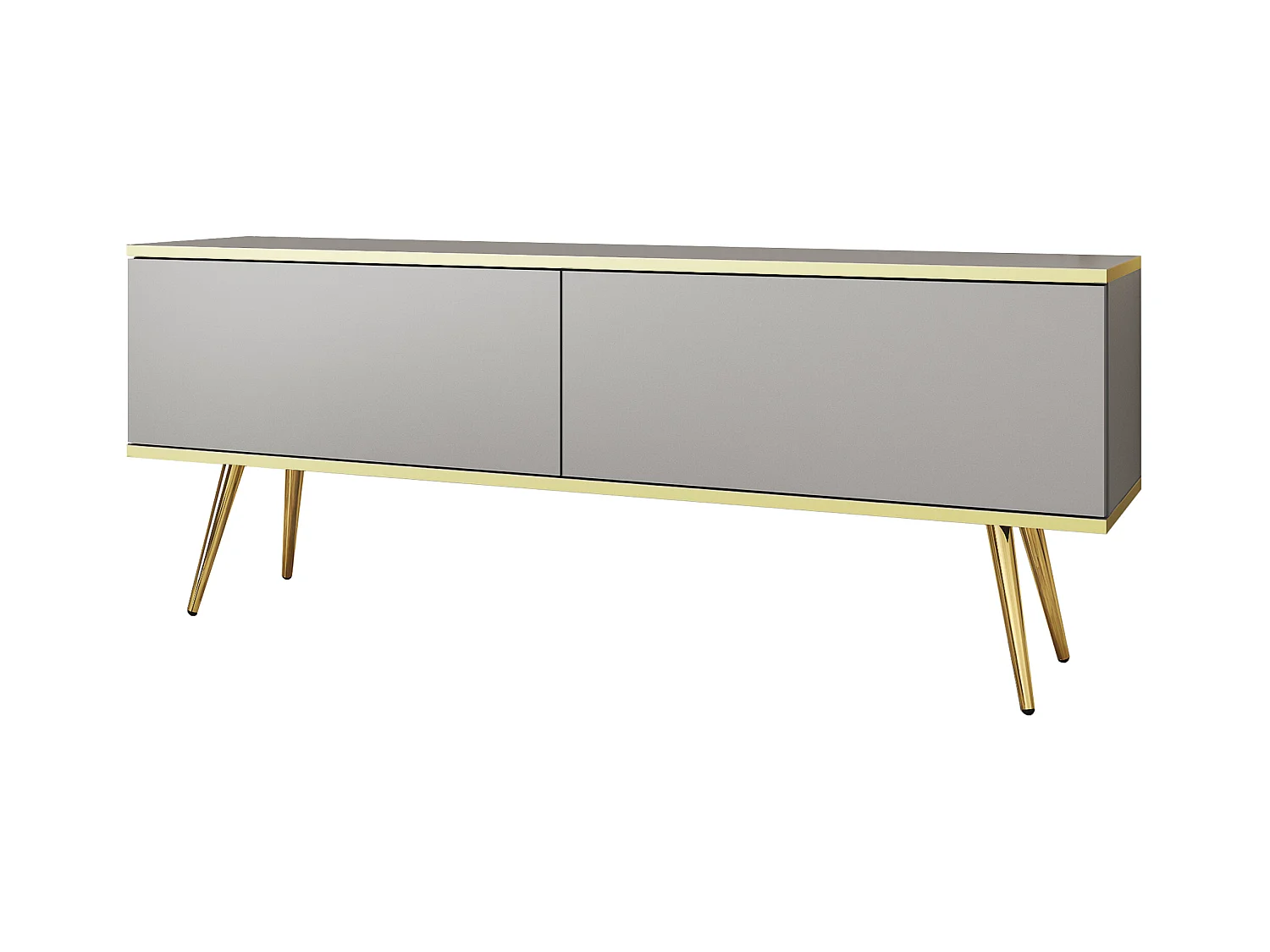 TV-Schrank, Grau, goldene Beine, 135 x 30 x 32 cm, Push-to-Open