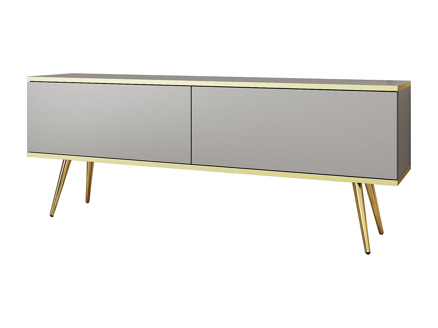 Móvel TV, Cinza, Pernas douradas, 135 x 30 x 32 cm, Push to Open