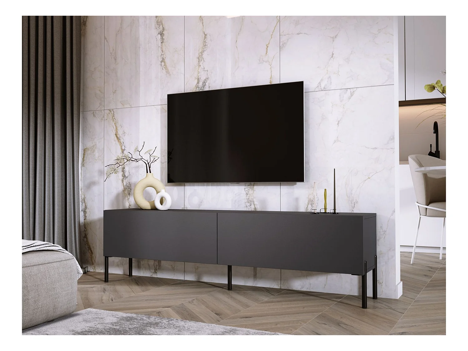 TV-Schrank: Anthrazit, schwarze Beine, 170 x 52 x 32 cm