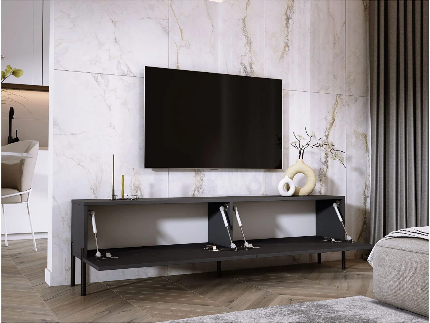 Szafka RTV: Antracyt, czarne nogi, 170 x 52 x 32 cm