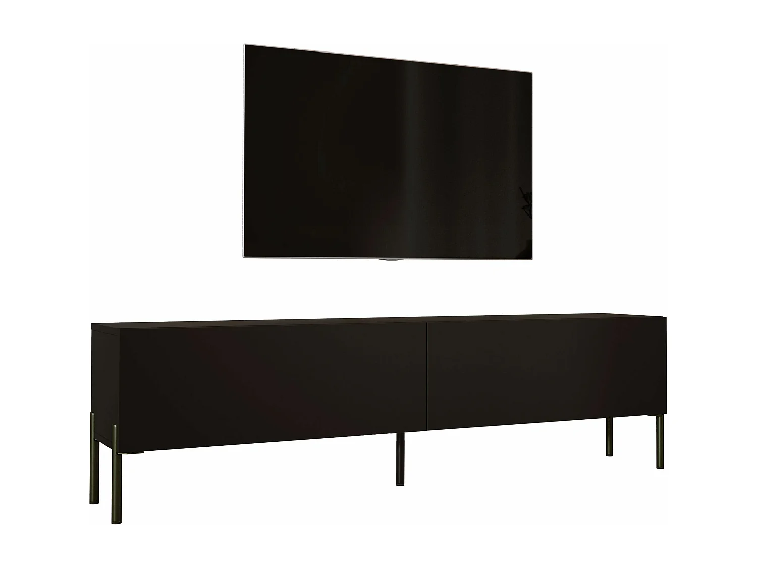 Meuble TV : Noir Mat, pieds noires, 170 x 52 x 32 cm