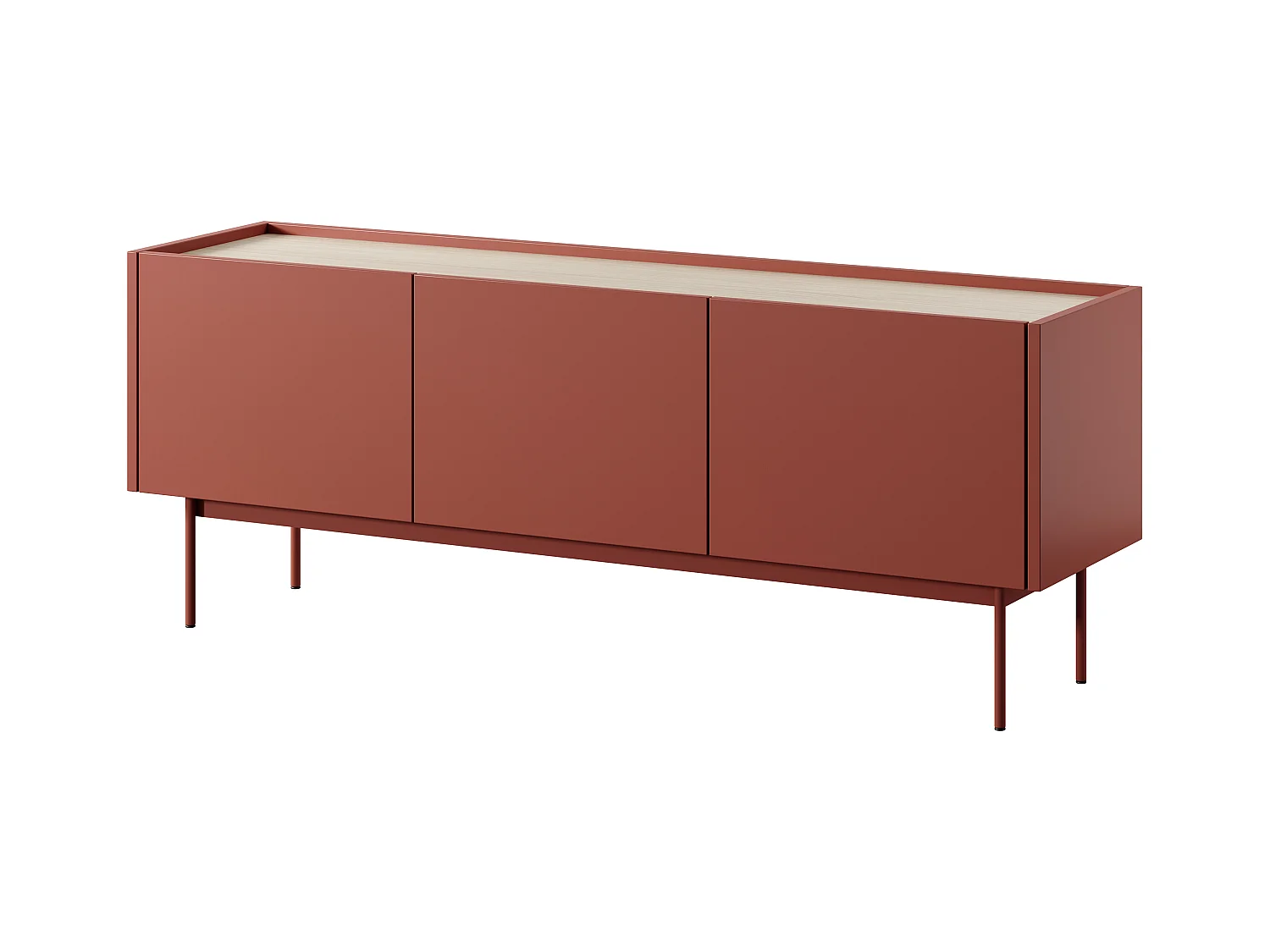 TV-Schrank, Korpus und Front: Ziegel, Platte: Eiche Linea, 144 x 55 x 37 cm