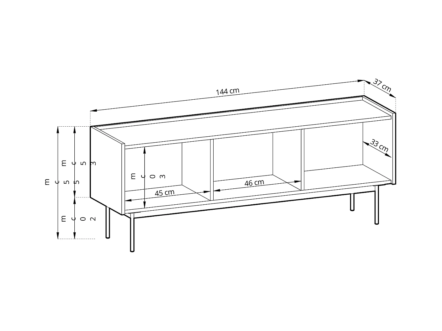 Mobile TV, corpo e frontale: Mattone, TOP: Rovere Linea, 144 x 55 x 37 cm