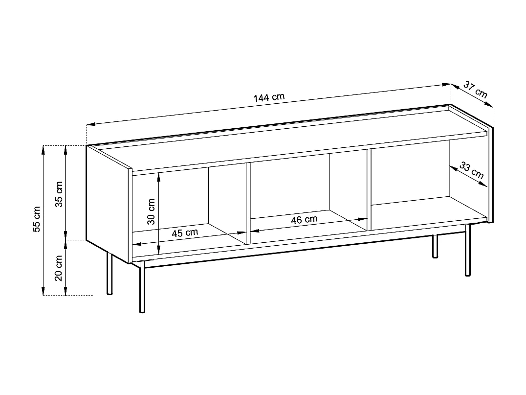Meuble tv : Brique, TOP: Chêne Linea, 144 x 55 x 37 cm
