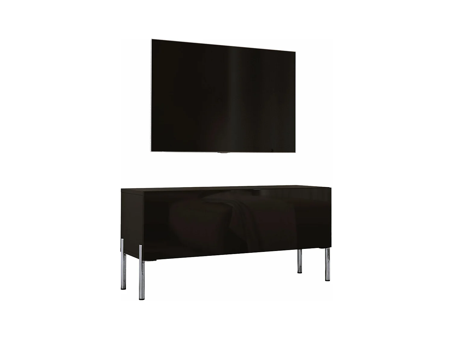 TV-Schrank, Mattschwarz/Glänzend Schwarz, Chrombeine, 100 x 52 x 32 cm