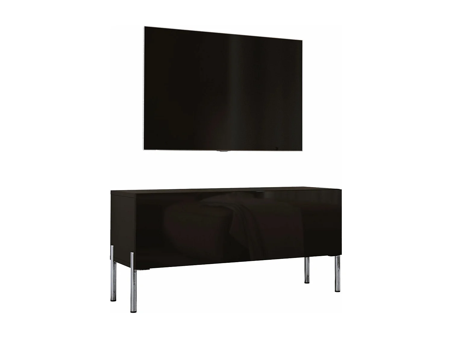TV-Schrank, Mattschwarz/Glänzend Schwarz, Chrombeine, 100 x 52 x 32 cm