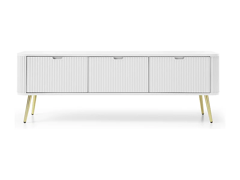 Meuble TV : Blanc, pieds or, 168 x 57 x 39 cm