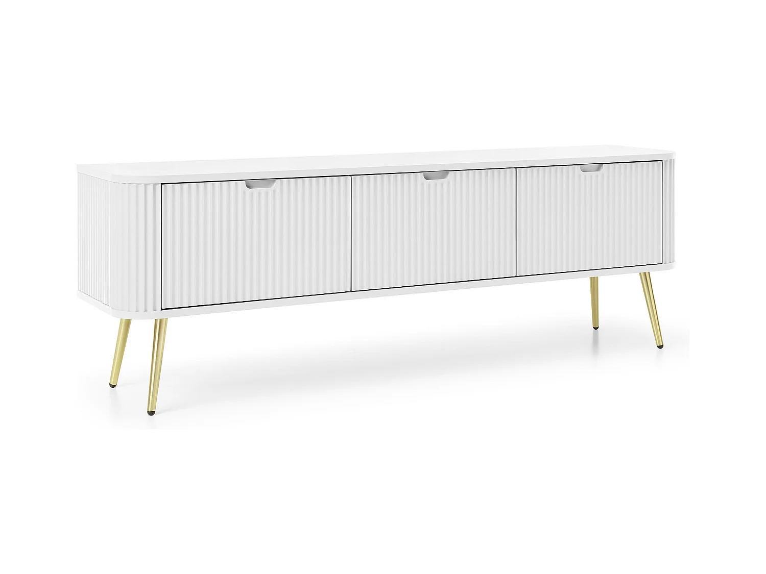 Meuble TV : Blanc, pieds or, 168 x 57 x 39 cm