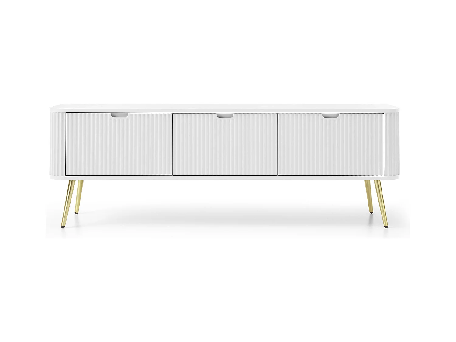 Meuble TV : Blanc, pieds or, 168 x 57 x 39 cm