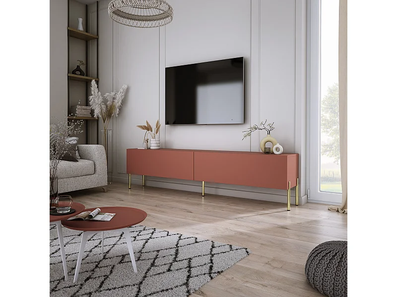 TV-Schrank: Ziegelrot, 170 x 52 x 32 cm, goldene Beine