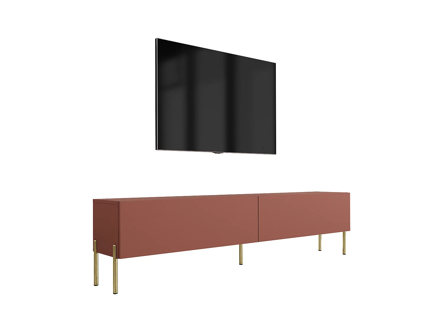 Mobile TV: rosso mattone, 170 x 52 x 32 cm, gambe dorate