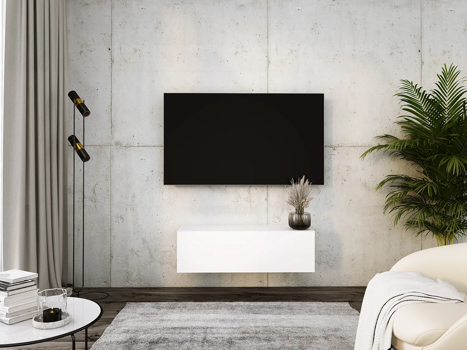 Móvel de TV suspenso, 100 x 34 x 32 cm, branco mate