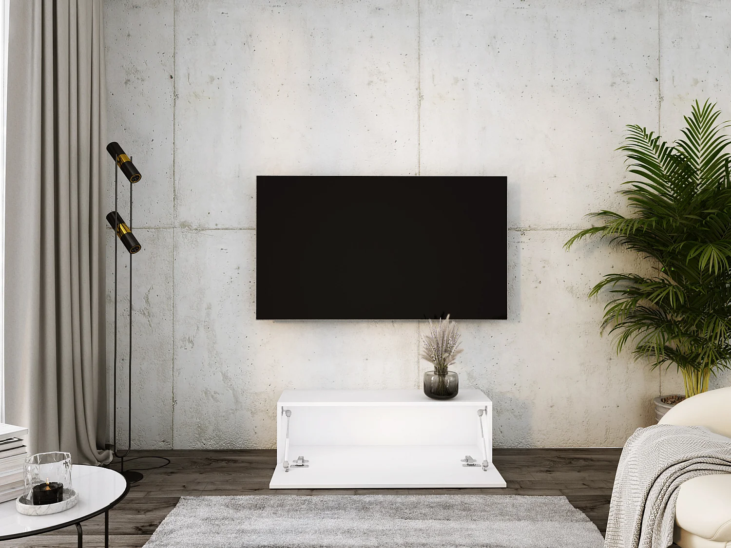 Móvel de TV suspenso, 100 x 34 x 32 cm, branco mate