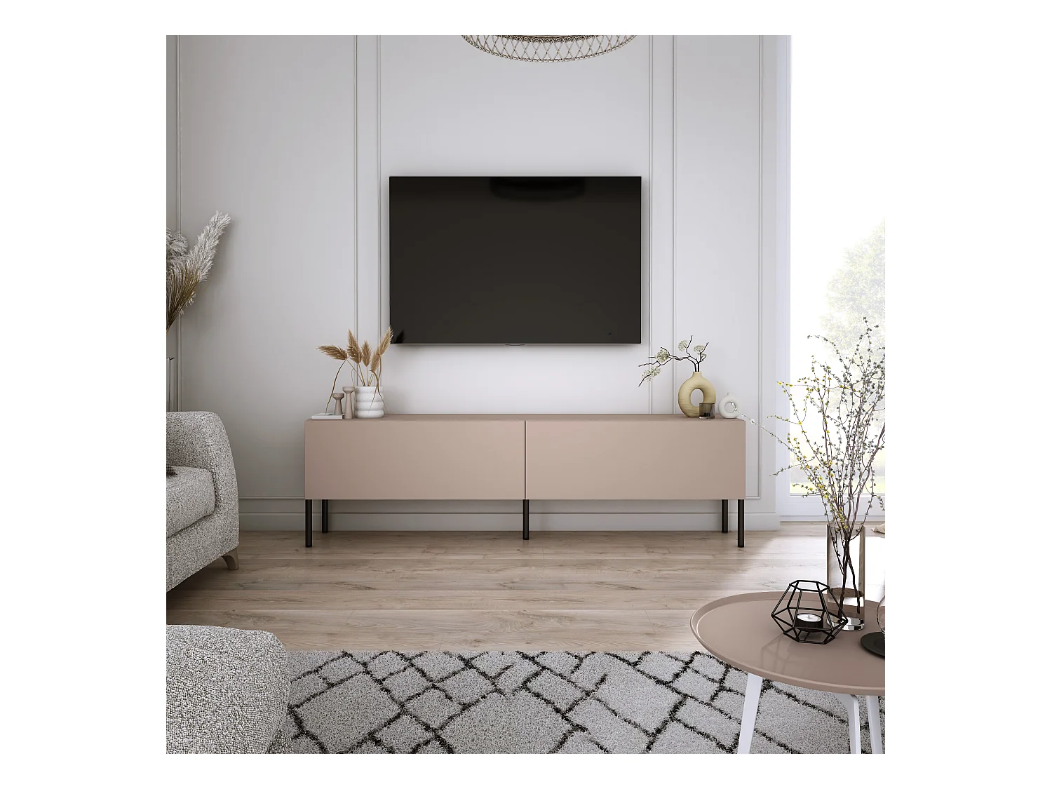 Szafka RTV: Karmelowy Brąz, 140 x 52 x 32 cm, nogi czarne