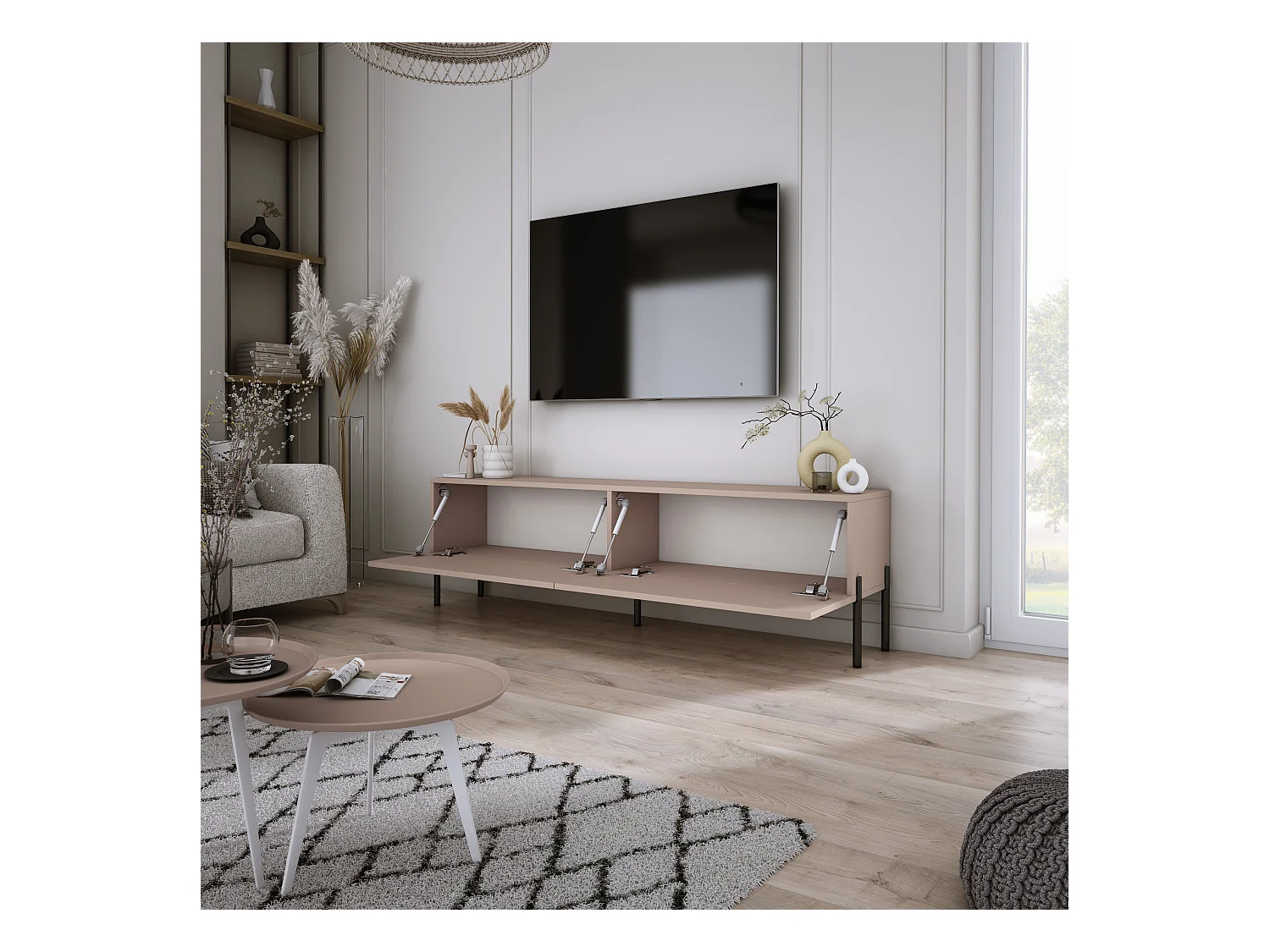 Szafka RTV: Karmelowy Brąz, 140 x 52 x 32 cm, nogi czarne