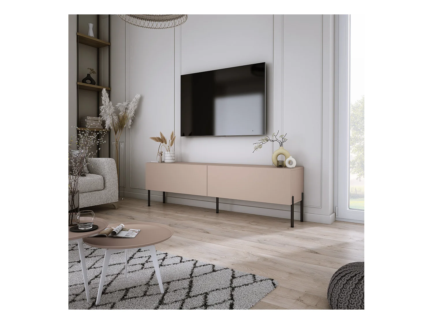 Meuble TV : Brun Caramel, 140 x 52 x 32 cm, pieds noires
