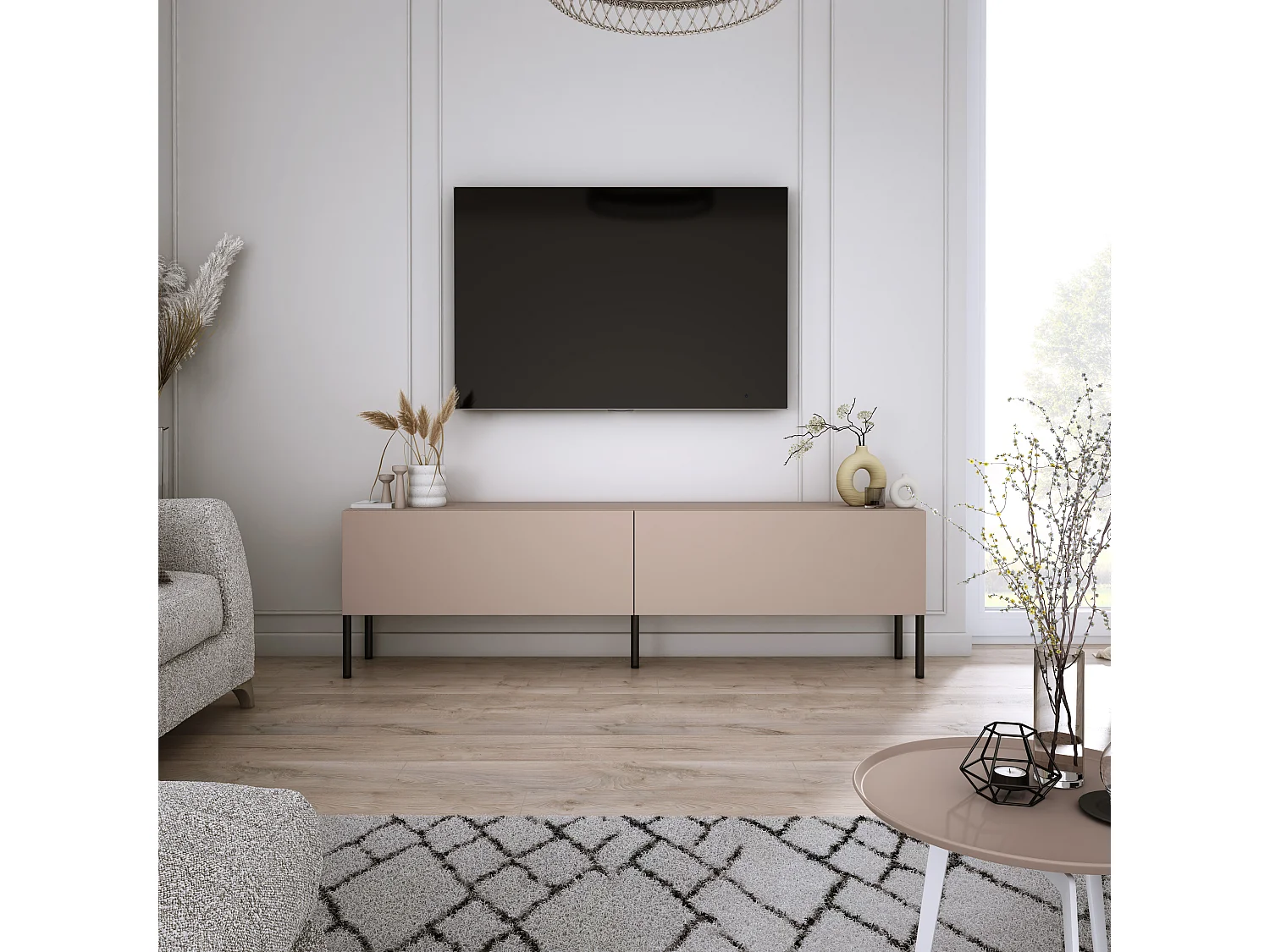 TV-Schrank: Karamellbraun, 140 x 52 x 32 cm, schwarze Beine