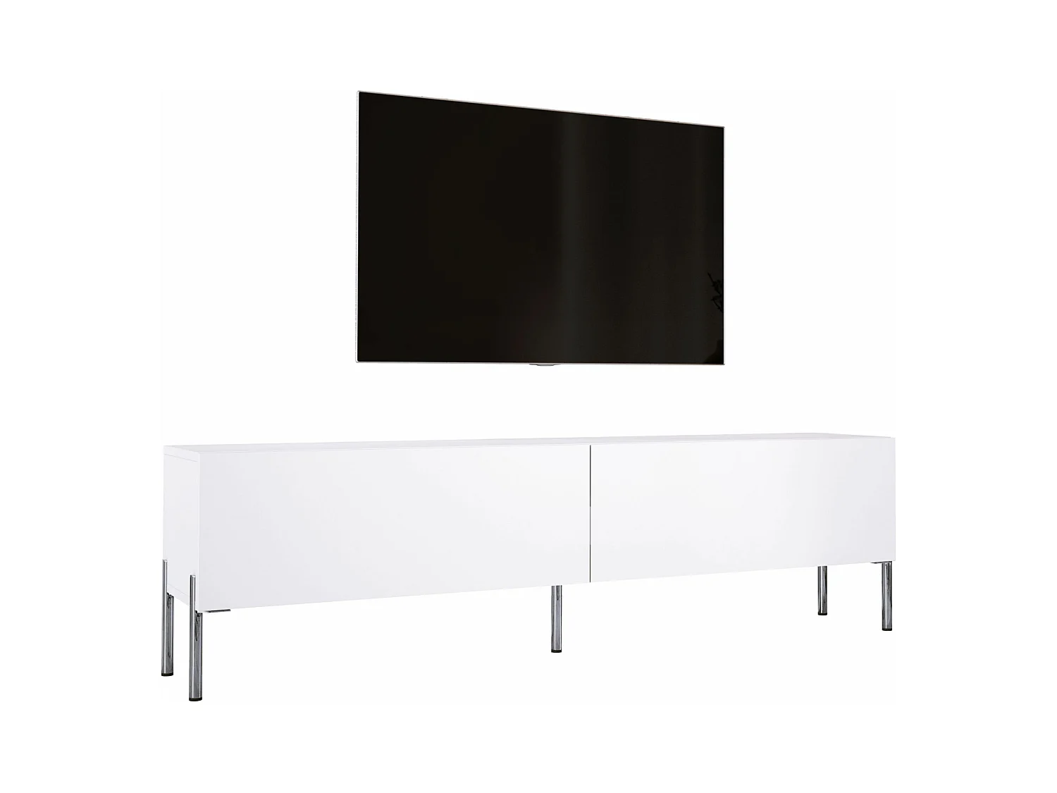 Szafka RTV: Biały Mat, Nogi Chrom, 170 x 52 x 32 cm