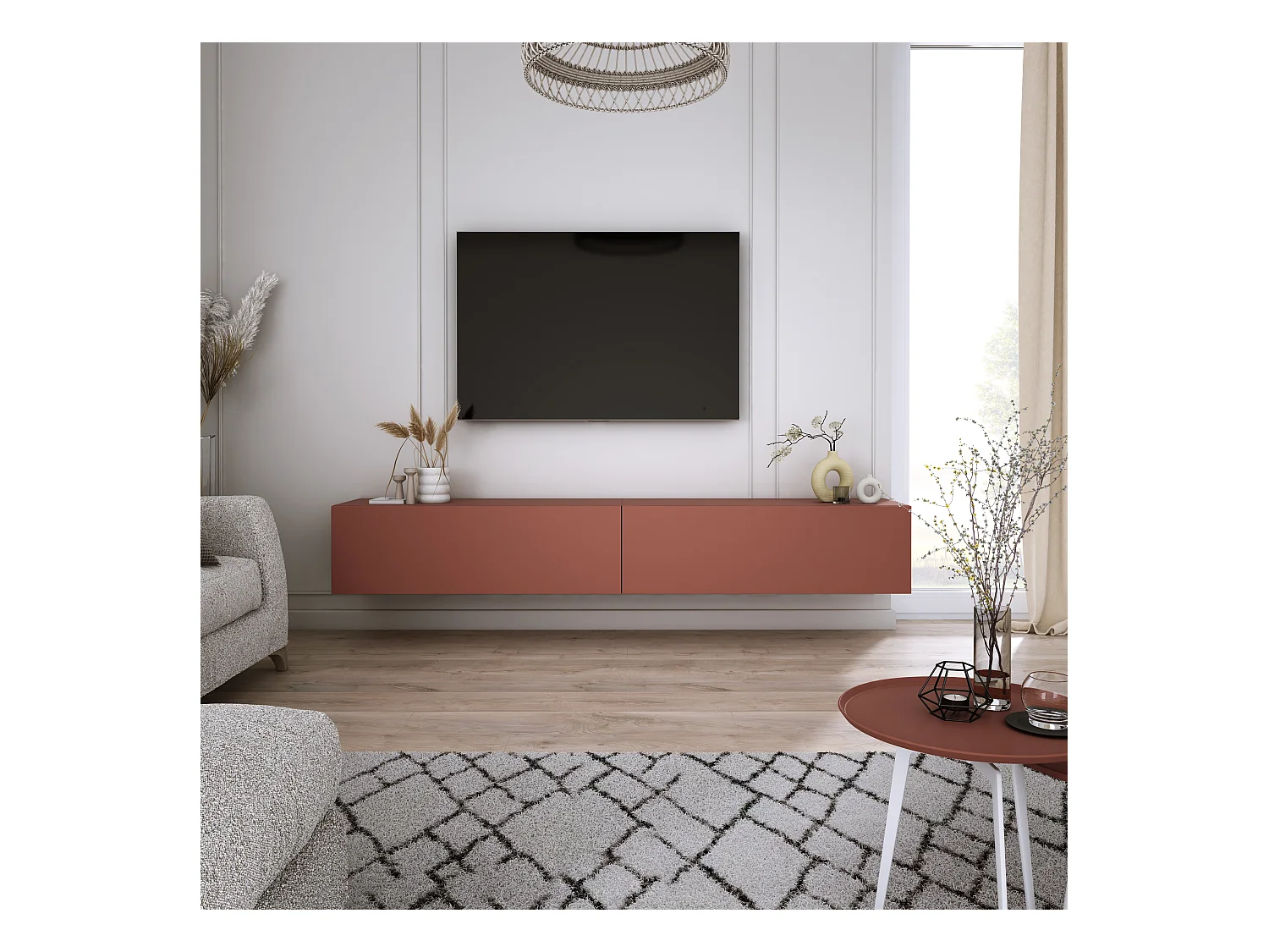 TV-Schrank: Ziegelrot, 200 (2 x 100) x 34 x 32 cm