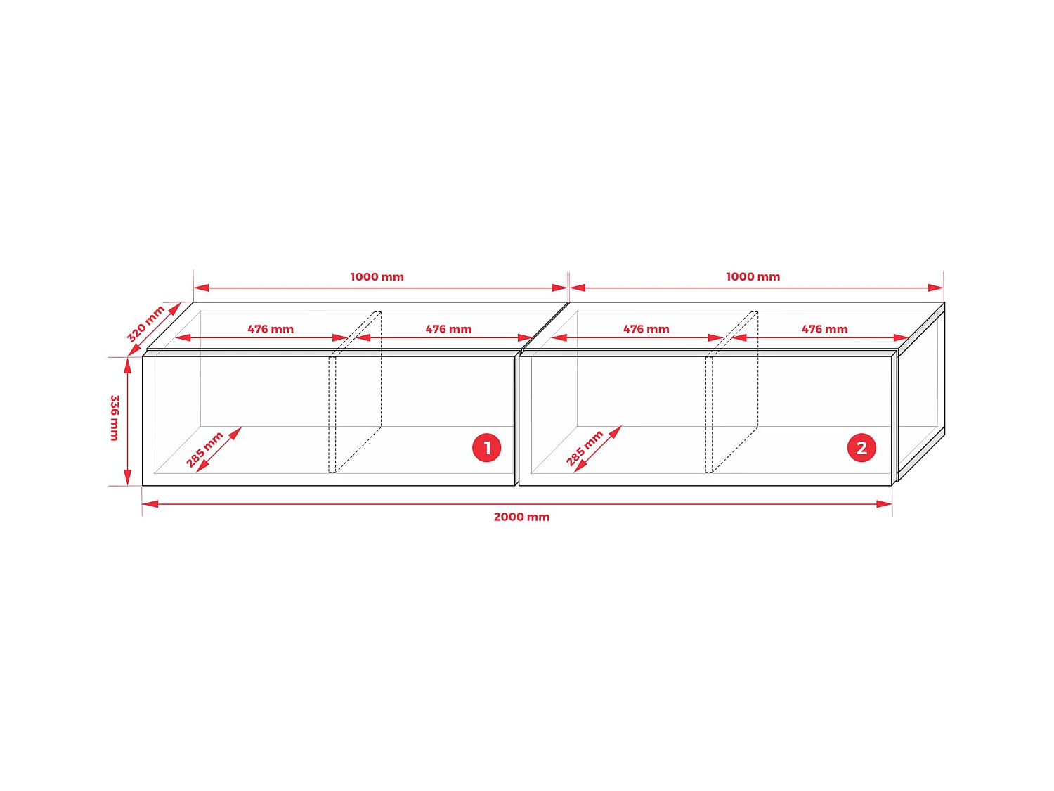 TV-Schrank: Ziegelrot, 200 (2 x 100) x 34 x 32 cm